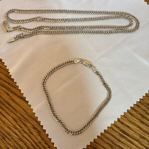 925 Sterling Silver Double Cuban diamond cut necklace and bracelet set